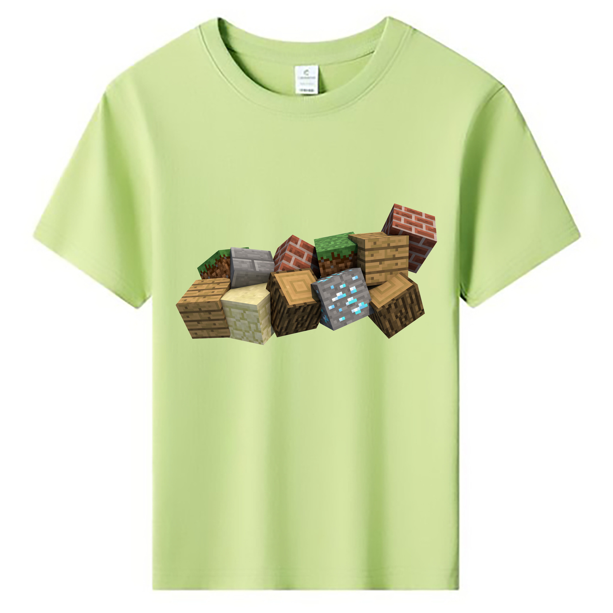 （画像用） マインクラフト ブロックの世界 Minecraft MC Block world 綿100％キッズTシャツ（フロントプリント）